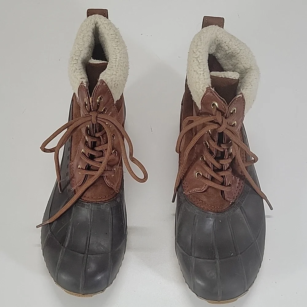 Toomy Hilfiger Brown Leather Lace-Up Winter Duck Boots Sz 8